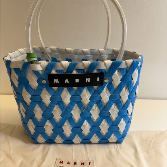 New-Marni-market - Light Blue Diamond Marni Market Tote Bag - Picture 1 of 12